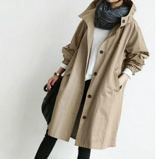 Velaria | Womens Hooded Trench Coat Waterproof Long Mac Raincoat for Winter & Summer Fashion