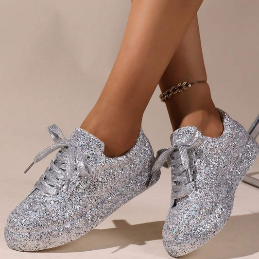 Women's Glitter Sneakers with Non-Slip Sole - Sparkling Casual Footwear for Everyday Wear