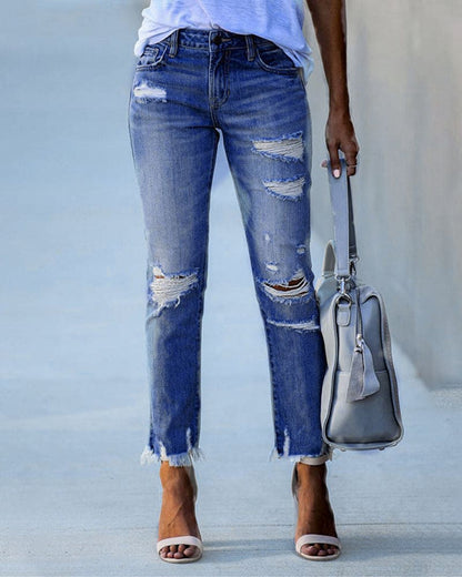 Denim Bella™ | Women's Ripped Casual Jeans | Distressed Design, High-Waisted, Comfortable Fit