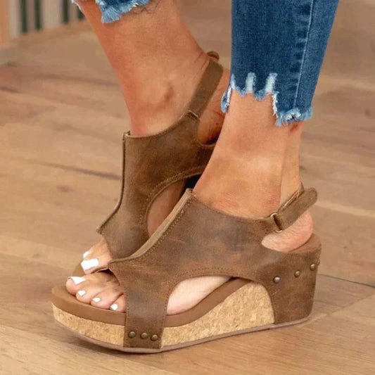 Elvara | Womens Wedge Heel Sandals Open Toe Mule Shoes for Summer Comfort & Casual Smart Outfits