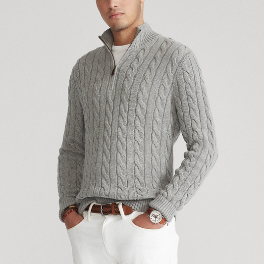 Ellmere | Mens Quarter Zip Cable Knit Sweater – Smart Casual Pullover for Layering & Old Money Style