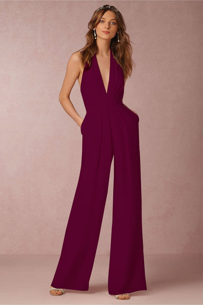 Halter Luxe™ | Women's Colorful Wide Leg Jumpsuit | Lightweight Fabric, Adjustable Neckline & Flattering Fit