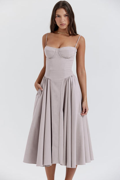 ChicAura™ | Women's Sleeveless Midi Dress | Corset Fit, Flattering Silhouette & Lightweight Fabric