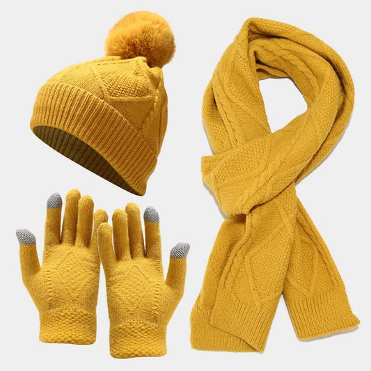 3-Piece Knitted Accessory Set for Women - Hat, Scarf and Gloves in Soft Fabric