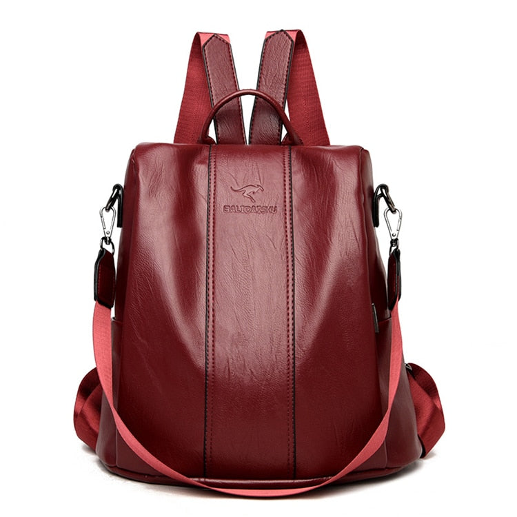 Anti-theft leather backpack women vintage shoulder bag - Getitt