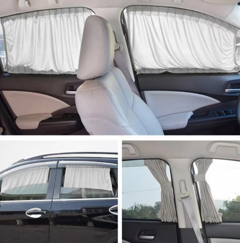 Curtains for a Car or Campervan – Stretchable Side Window Sunshade with Elastic Cord