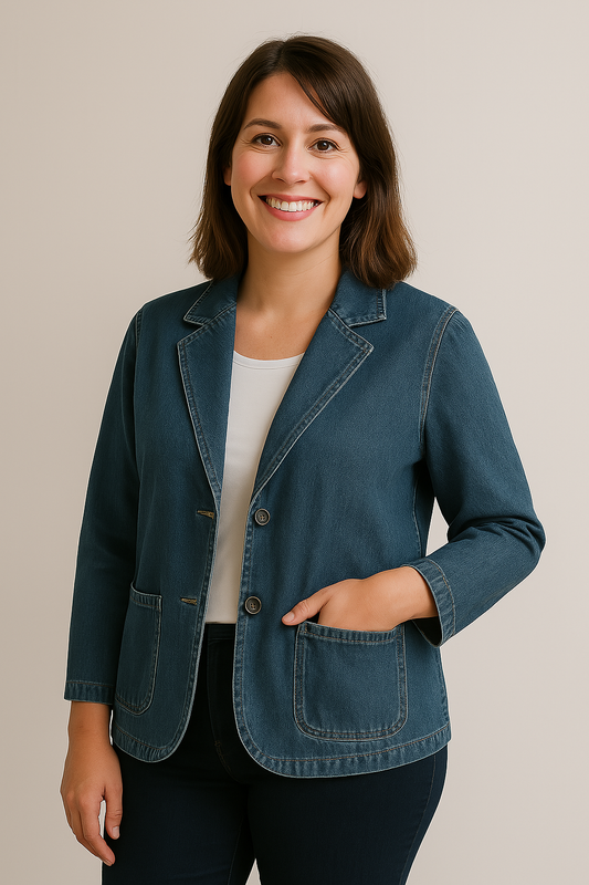 Stylish Denim Blazer for Women in Durable Denim Fabric with Tailored Fit and Versatile Design