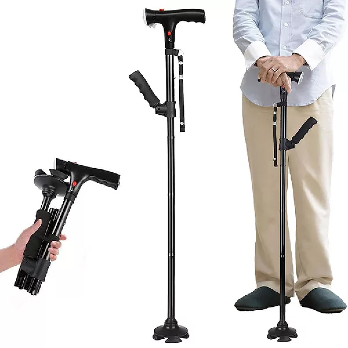 Collapsible Walking Stick with LED Light – Folding Cane for Enhanced Mobility & Nighttime Safety