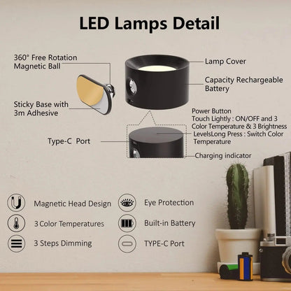 Cordless Wall Lamp - Battery Operated LED Light Fixture for Indoor & Outdoor Use