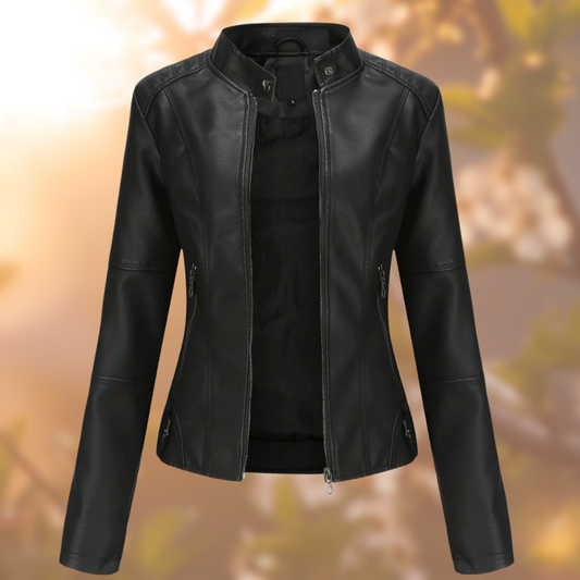 Leather Aura™ | Women's Fitted Leather Jacket | Band Collar, Zip Closure & Stylish Outerwear