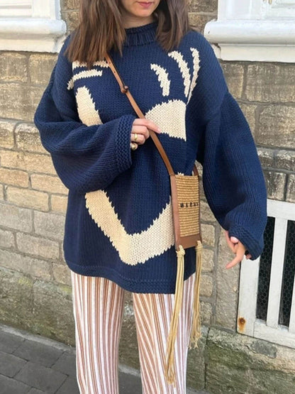 Smiley Knit™ | Women's Colorful Loose Pullover Sweater | Soft Knit Fabric, Fun Smiley Face Design, Relaxed Fit