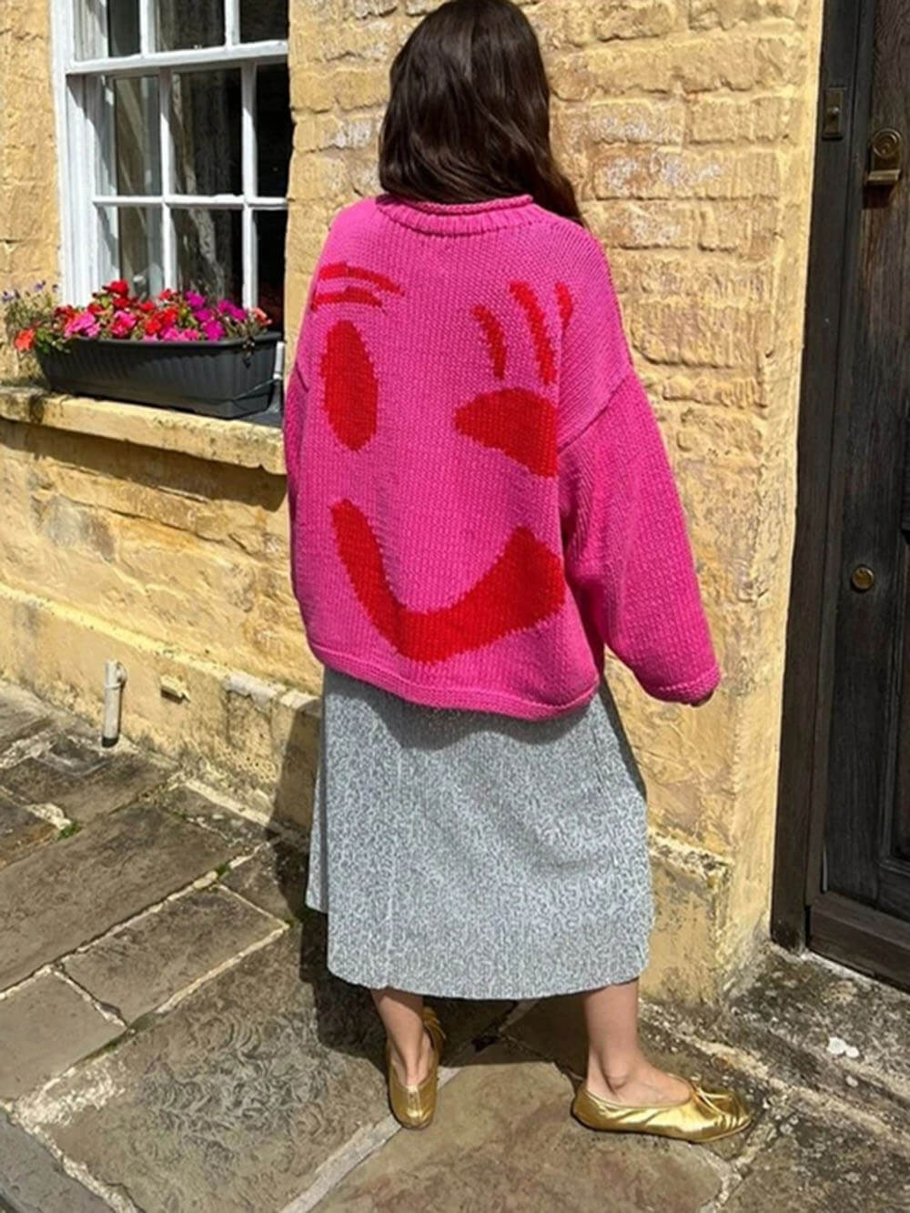 Smiley Knit™ | Women's Colorful Loose Pullover Sweater | Soft Knit Fabric, Fun Smiley Face Design, Relaxed Fit