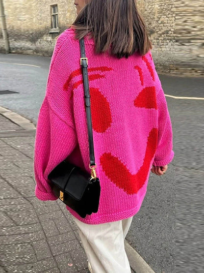Smiley Knit™ | Women's Colorful Loose Pullover Sweater | Soft Knit Fabric, Fun Smiley Face Design, Relaxed Fit