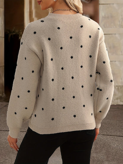 Knit Dotty™ | Women's Knitted Sweater | Crew Neck, Polka Dot Design, Long Sleeve Relaxed Fit