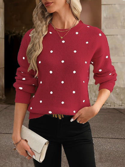 Knit Dotty™ | Women's Knitted Sweater | Crew Neck, Polka Dot Design, Long Sleeve Relaxed Fit