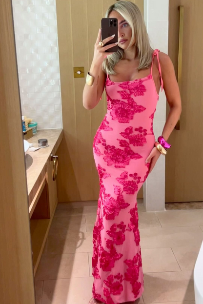 Floral Belle™ | Women's Pink Floral Knot-Strap Dress | Lightweight Fabric, Adjustable Straps & Flattering Fit