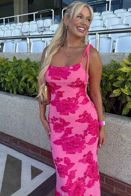 Floral Belle™ | Women's Pink Floral Knot-Strap Dress | Lightweight Fabric, Adjustable Straps & Flattering Fit