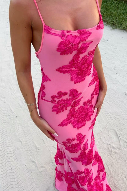 Floral Belle™ | Women's Pink Floral Knot-Strap Dress | Lightweight Fabric, Adjustable Straps & Flattering Fit