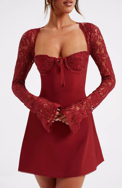 Lace Belle™ | Women's Mini Dress | Detailed Lace Sleeves, Lightweight Fabric & Flattering Fit