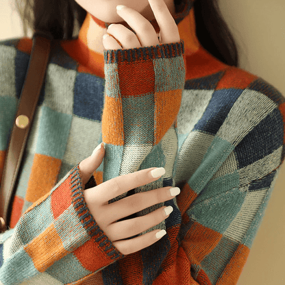 Cozy Couture™ | Women's Cashmere Patchwork Turtleneck | Soft, Warm Fabric, Stylish Design & Comfortable Fit