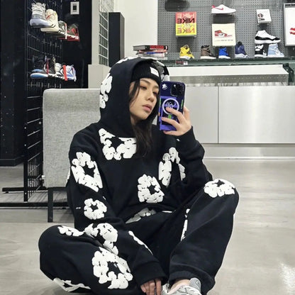 Unisex Tracksuit Set, Denim Material, Casual Sportswear, Comfortable Fit, Activewear for Everyday Use