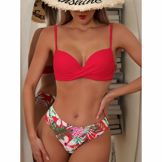B&S | Lightweight & Quick-Drying 3-Piece Bikini Set with Floral Pattern – Includes Top, Bottom & Kimono for Beach Style