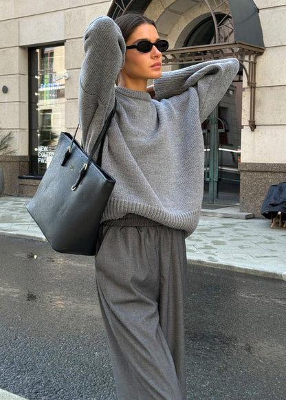 Knit Aura™ | Oversized Gray Knit Sweater | Soft Fabric, Cozy Fit & Casual Style