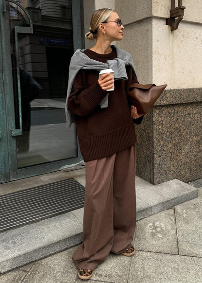 Knit Aura™ | Oversized Gray Knit Sweater | Soft Fabric, Cozy Fit & Casual Style