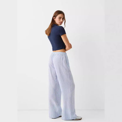 Pinstripe Belle™ | Women's Casual Loose Trousers | Elastic Waist, Lightweight Fabric & Relaxed Fit