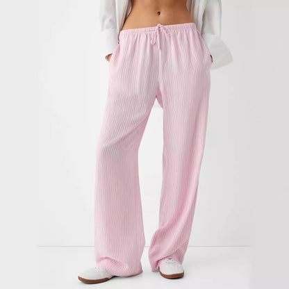 Pinstripe Belle™ | Women's Casual Loose Trousers | Elastic Waist, Lightweight Fabric & Relaxed Fit
