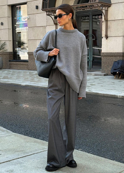 Knit Aura™ | Oversized Gray Knit Sweater | Soft Fabric, Cozy Fit & Casual Style
