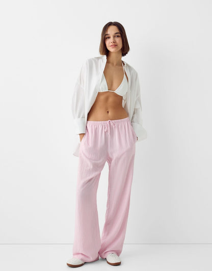Pinstripe Belle™ | Women's Casual Loose Trousers | Elastic Waist, Lightweight Fabric & Relaxed Fit