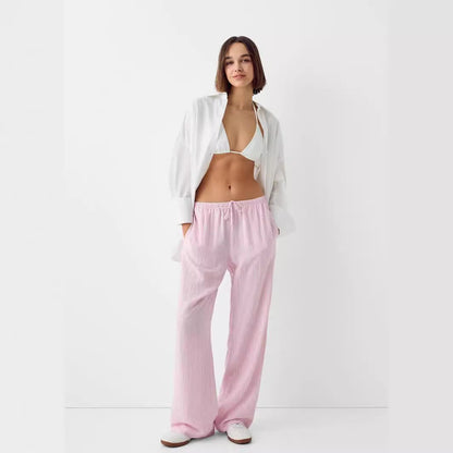 Pinstripe Belle™ | Women's Casual Loose Trousers | Elastic Waist, Lightweight Fabric & Relaxed Fit