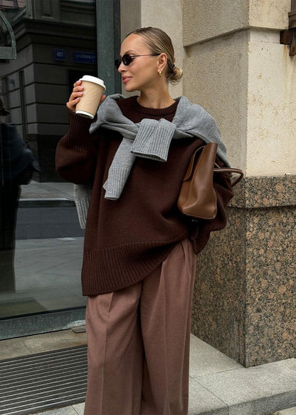 Knit Aura™ | Oversized Gray Knit Sweater | Soft Fabric, Cozy Fit & Casual Style