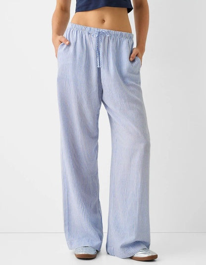 Pinstripe Belle™ | Women's Casual Loose Trousers | Elastic Waist, Lightweight Fabric & Relaxed Fit