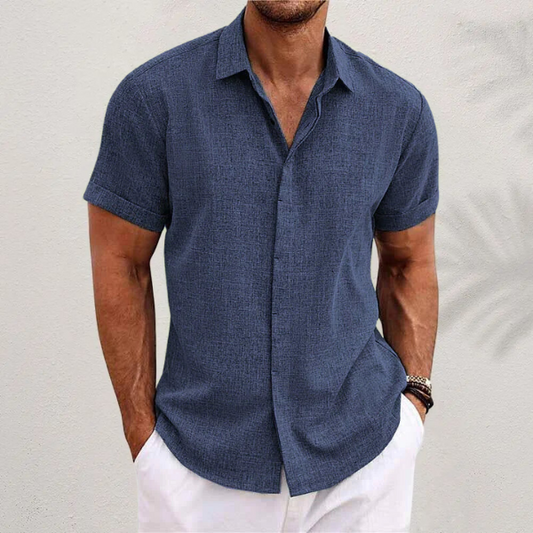 Solazio | Mens Linen Short Sleeve Shirt Lightweight Smart Casual Summer Top for Beach