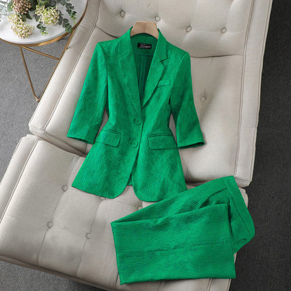 Blazer Elise™ | Women's Tailored Suit | Textured Blazer & Straight-Leg Trousers, Formal Fit, Professional Style