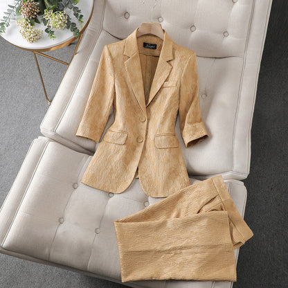 Blazer Elise™ | Women's Tailored Suit | Textured Blazer & Straight-Leg Trousers, Formal Fit, Professional Style