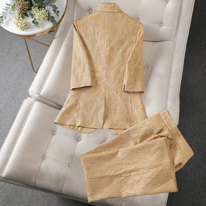Blazer Elise™ | Women's Tailored Suit | Textured Blazer & Straight-Leg Trousers, Formal Fit, Professional Style