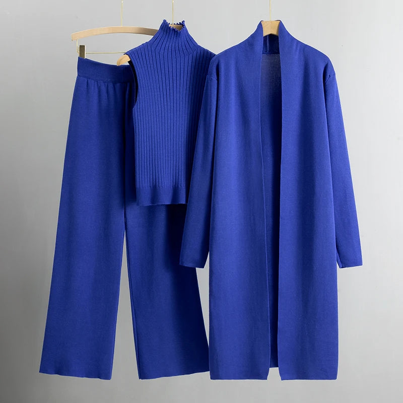 Knit Aura™ | Women's Knitted Sleeveless Top & Cardigan Set | Soft Fabric, Wide Leg Pants, Comfortable Fit