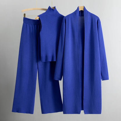 Knit Aura™ | Women's Knitted Sleeveless Top & Cardigan Set | Soft Fabric, Wide Leg Pants, Comfortable Fit