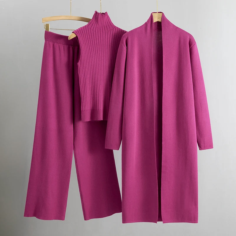 Knit Aura™ | Women's Knitted Sleeveless Top & Cardigan Set | Soft Fabric, Wide Leg Pants, Comfortable Fit