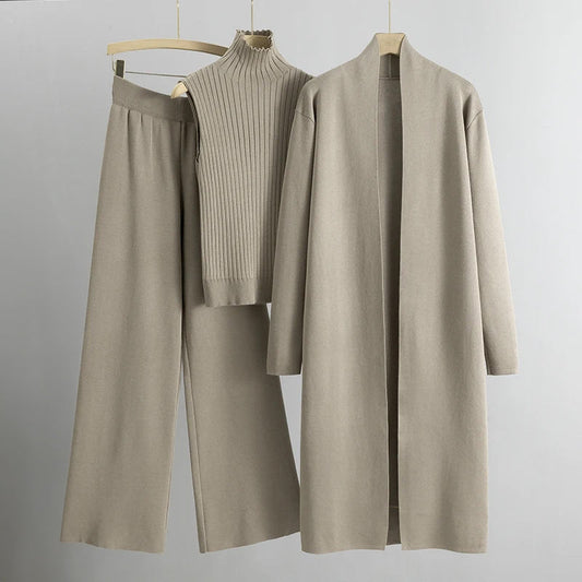 Knit Aura™ | Women's Knitted Sleeveless Top & Cardigan Set | Soft Fabric, Wide Leg Pants, Comfortable Fit
