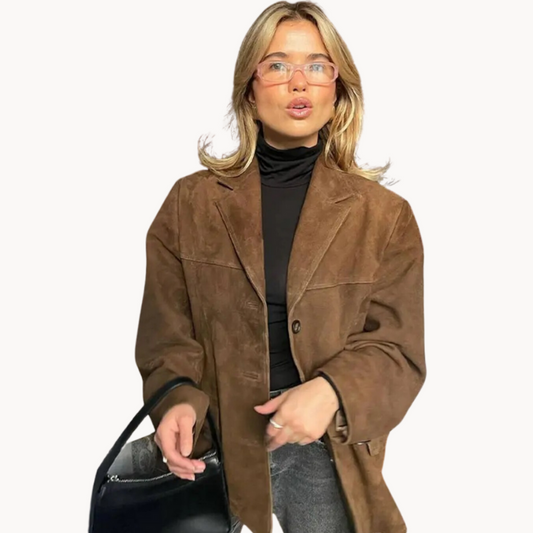 Ladies' Suede Blazer - Oversized Jacket in Brown for Women