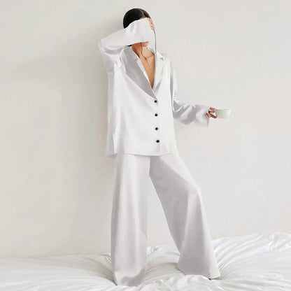 Lounge Bella™ | Women's Lounge Set | Button-Up Shirt & Wide-Leg Pants, Soft Notched Collar, Relaxed Fit