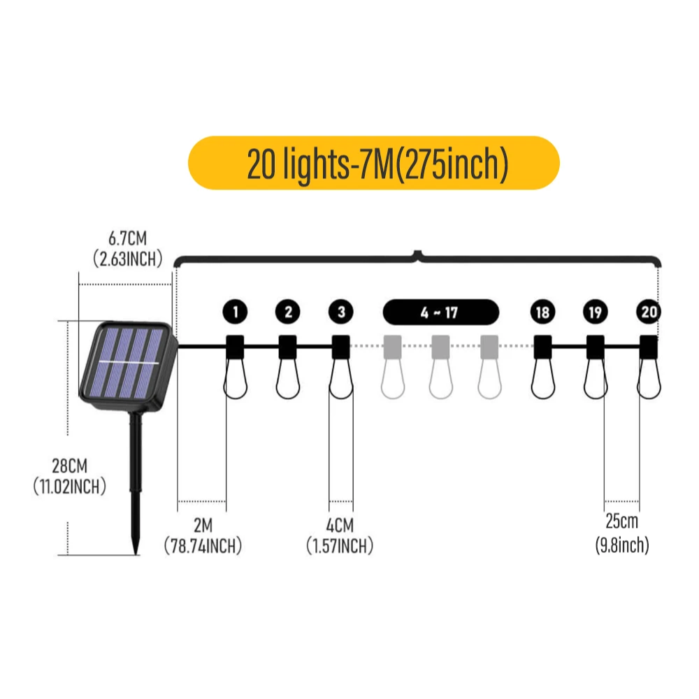 5m 20 LED Solar Powered Festoon Lights