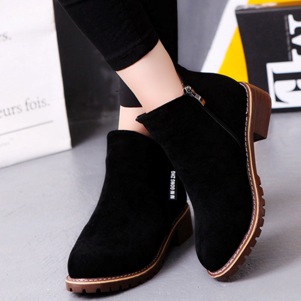 Ladies' Suede Ankle Boots with Zip Closure - Stylish Footwear for Women, Comfortable and Versatile, Available in Various Sizes