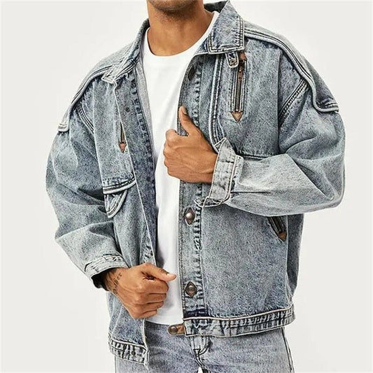 Denim Archer™ | Men's Vintage Denim Jacket | Distressed Wash, Classic Fit, Durable Cotton Fabric