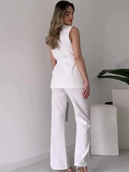 Blazer Elise™ | Women's Sleeveless Blazer Suit | Tailored Fit, V-Neck Design & High-Waisted Trousers with Belted Waist