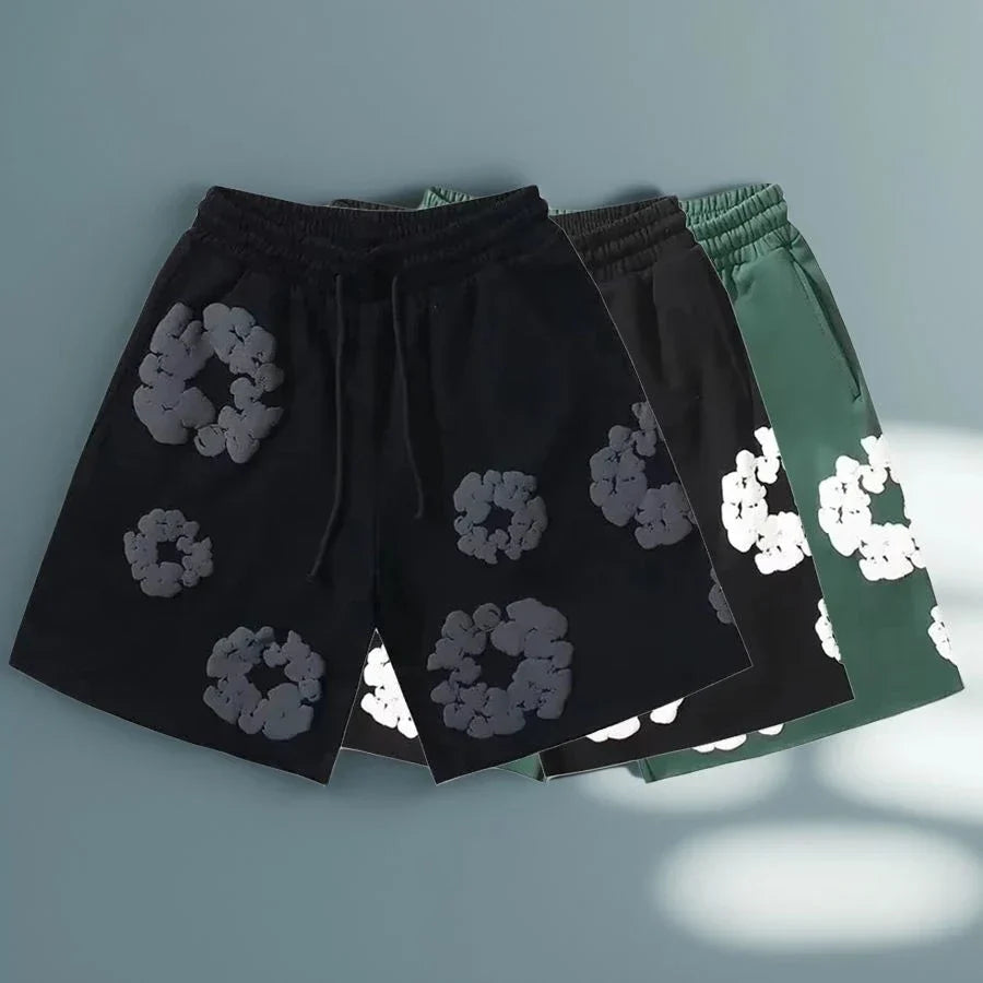 Denim Floral Trousers for Women, Cotton Fabric, High Waist Design, Trendy Floral Print